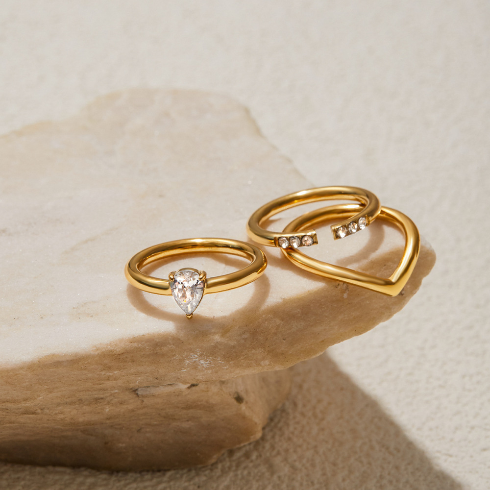 Bague Minimaliste Irrégulière En Acier Inoxydable Étanche Couleur Or (1 Pièce) Image6