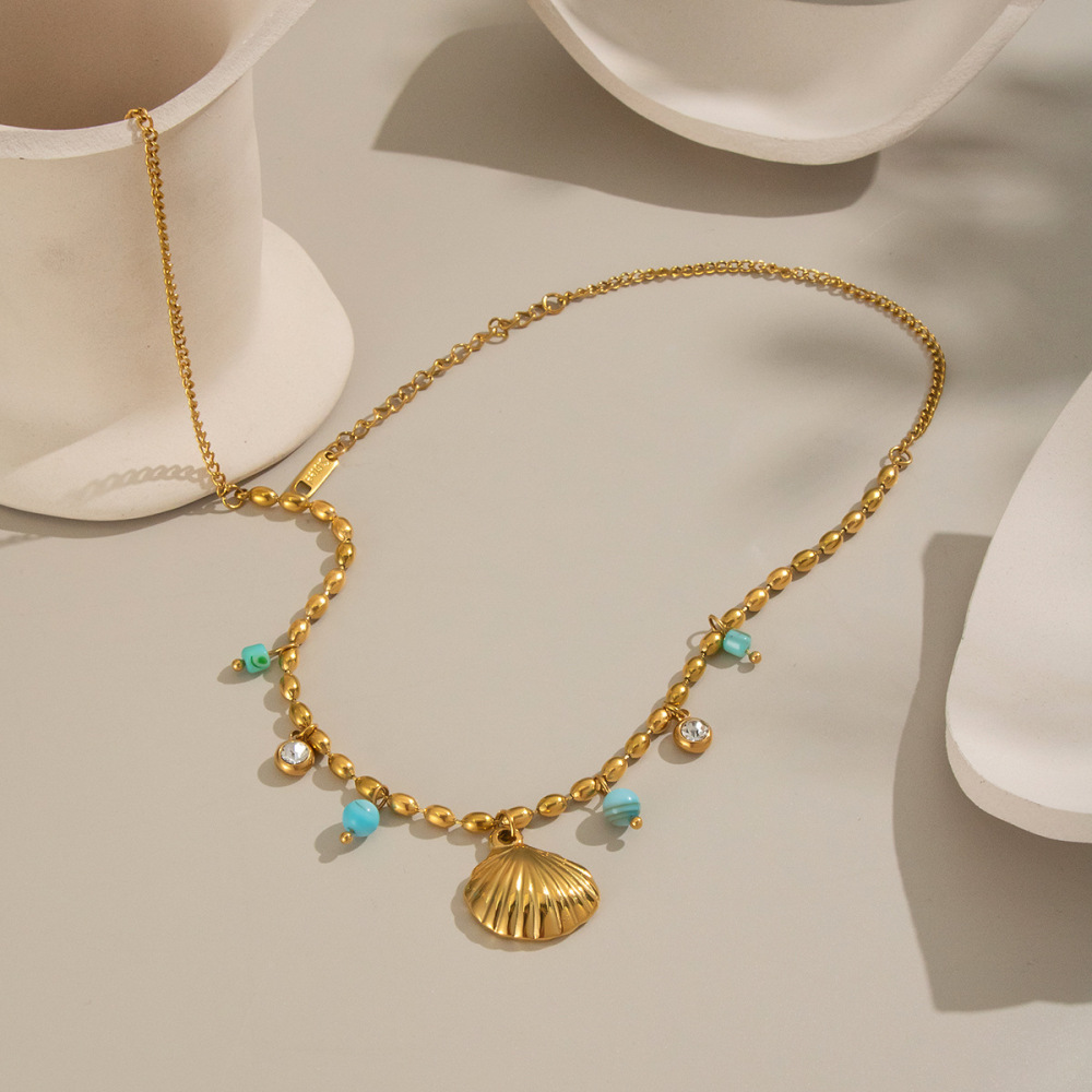 Collier Pendentif En Acier Inoxydable Doré, Étanche, En Forme De Coquillage Image3