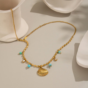Collier Pendentif En Acier Inoxydable Doré, Étanche, En Forme De Coquillage h5 Image3