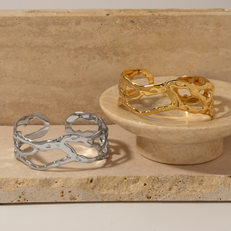 Bracelets Manchettes Géométriques Simples En Acier Inoxydable Étanche Couleur Or Pour Femmes
