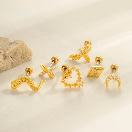 Boucles d'oreilles piercing simples en forme de losange, cuivre, or et zircone, pour femme, 1 pièce