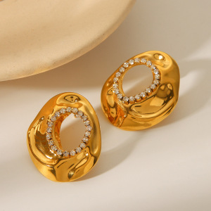 Boucles D'Oreilles Puces Pour Femme, 1 Paire, Forme Géométrique Simple, En Acier Inoxydable Étanche Couleur Or. h5 Image5