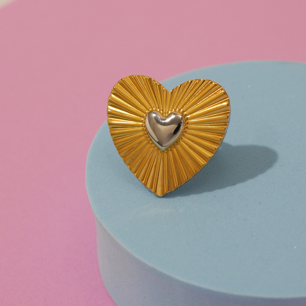Bague Romantique Simple En Forme De Cœur, En Acier Inoxydable, Étanche (1 Pièce) Image8