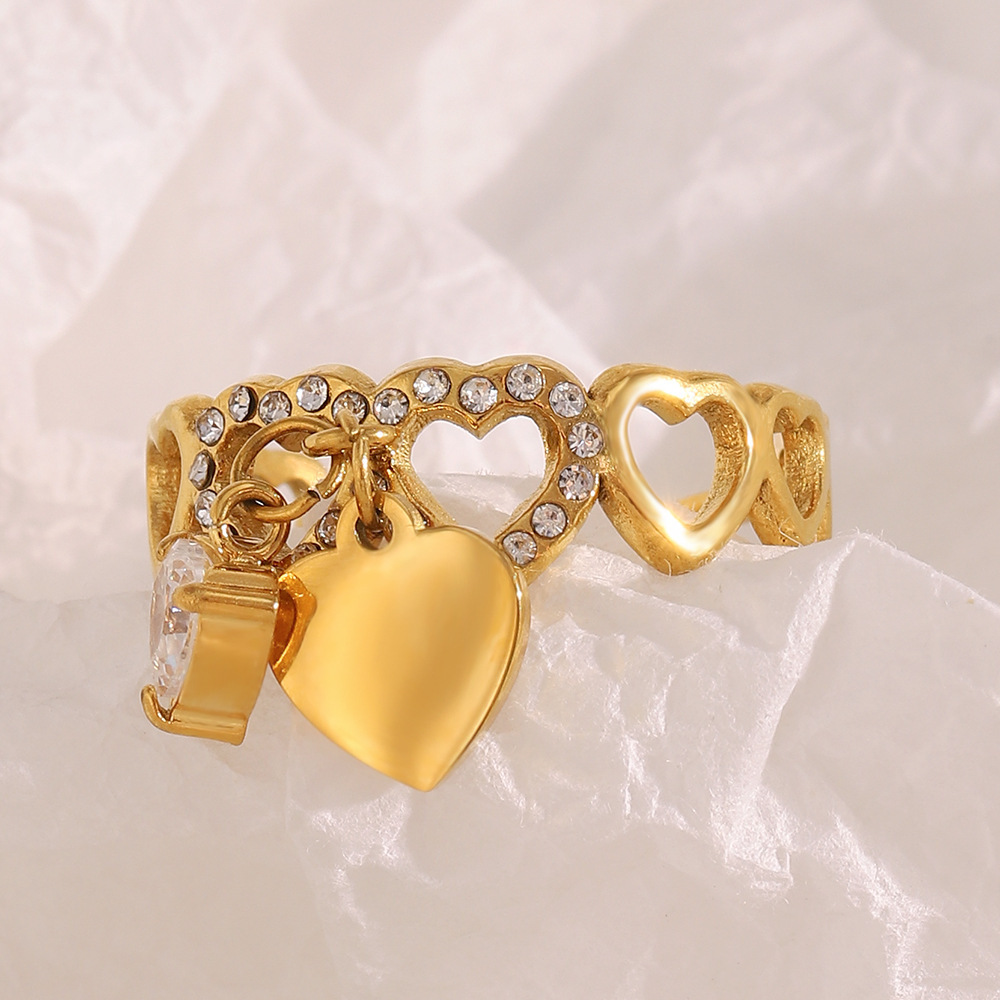 Bague Tendance En Acier Inoxydable Doré, Étanche, Avec Zircon En Forme De Cœur Image4