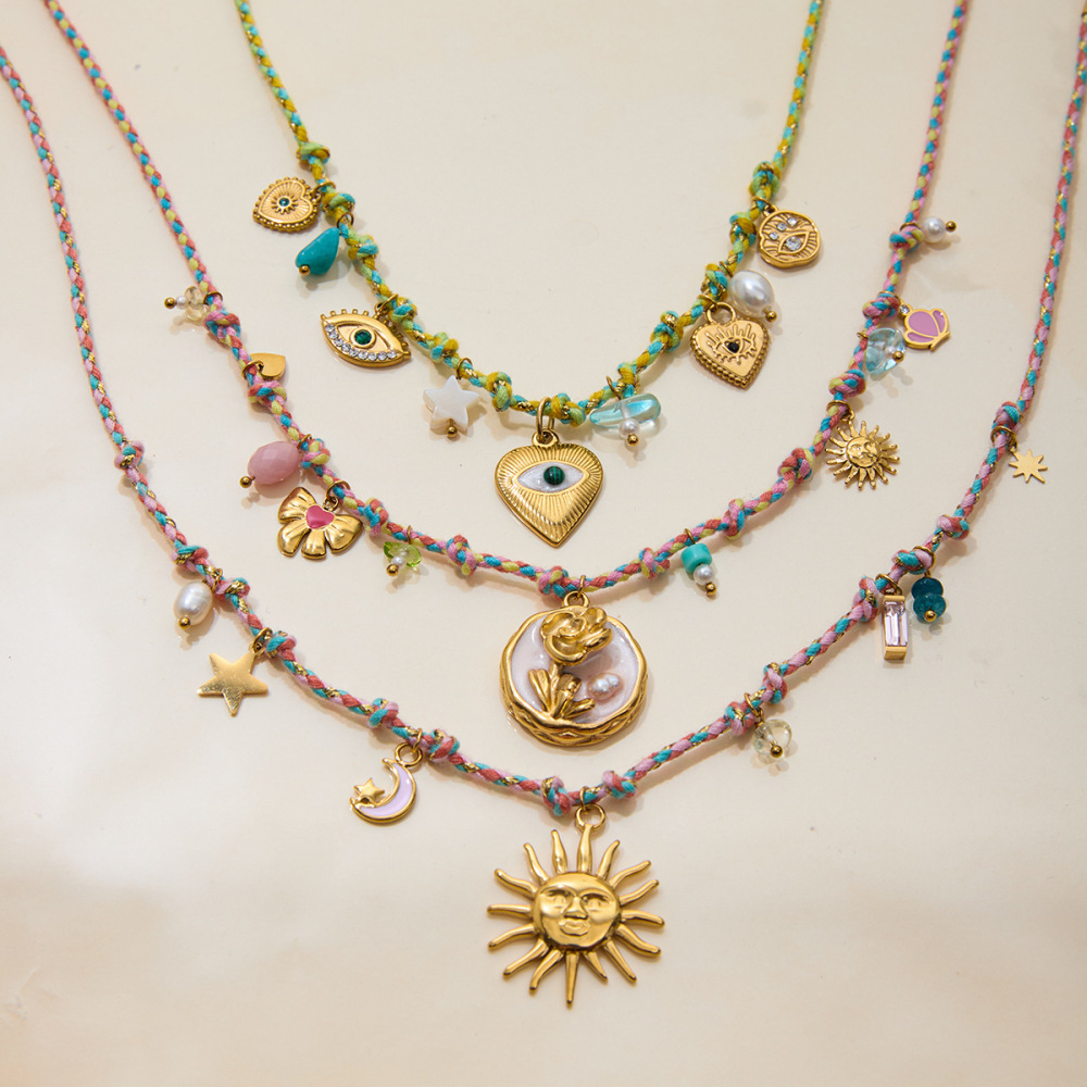 Collier Tressé Pour Femme, 1 Pièce, En Acier Inoxydable Polychrome, Couleur Or, Étanche. Image7