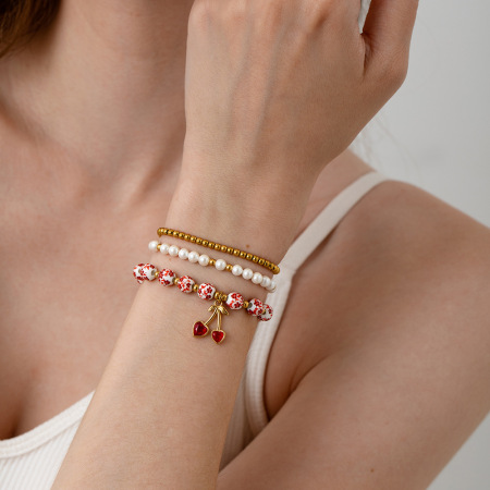 Bracelet en perles pour femme, 1 pièce, en céramique, couleur or, motif fleur douce