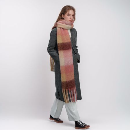 Écharpe d'hiver rétro à carreaux en polyester pour femme, 1 pièce 2