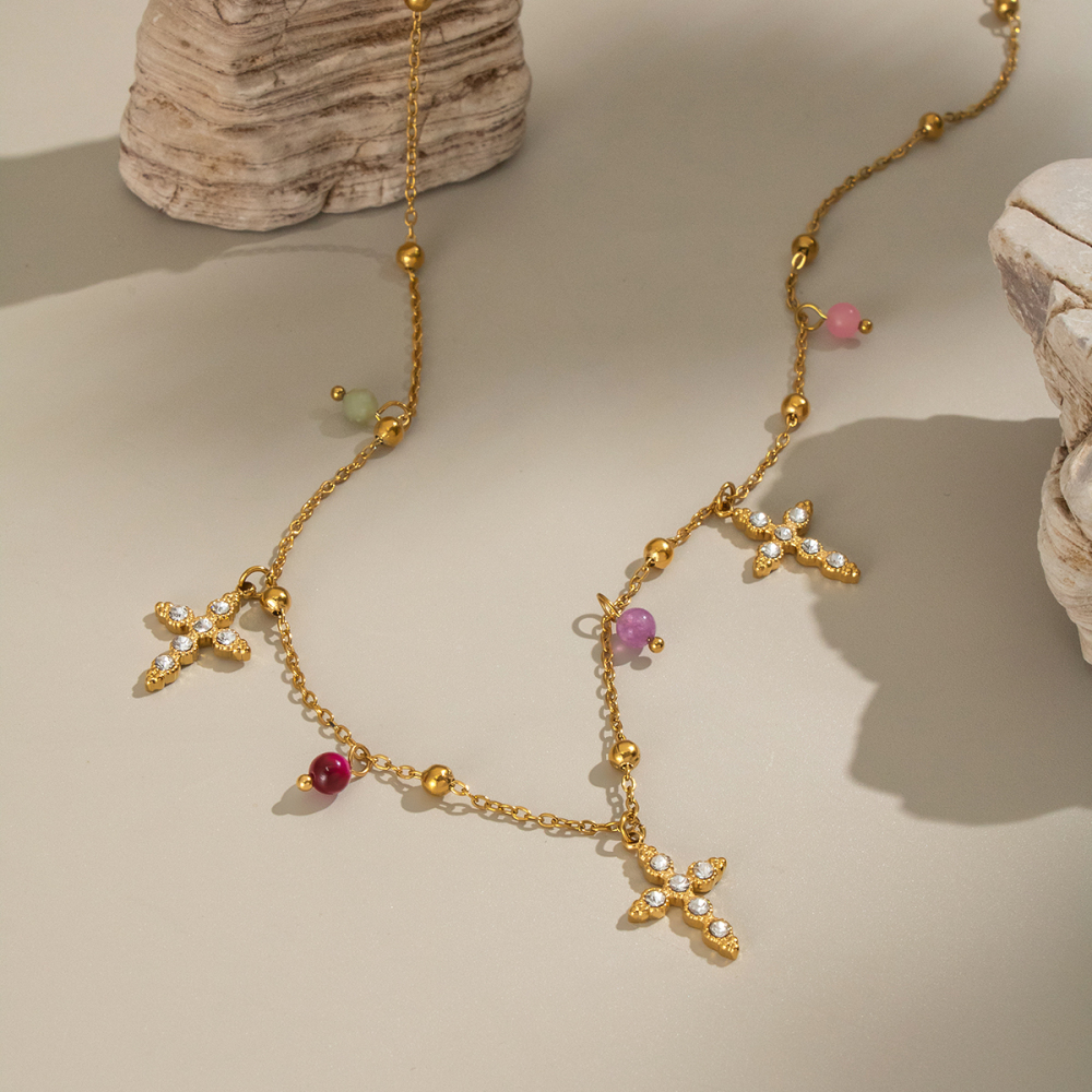Collier Avec Pendentif En Forme De Croix En Acier Inoxydable Pour Femme, Luxueux Et Élégant, 1 Pièce Image5