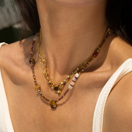 Collier de perles rétro en pierres naturelles couleur or, 1 pièce 2