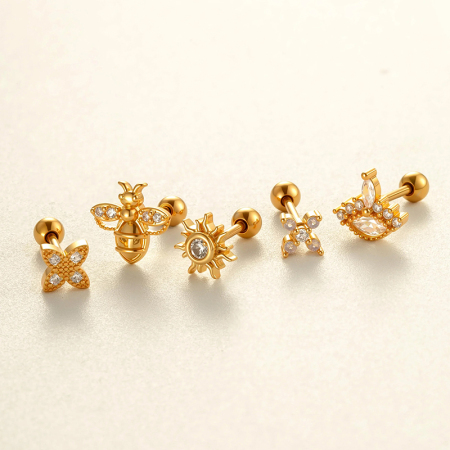 Boucle d'oreille piercing en zircon couleur cuivre or 1 pièce