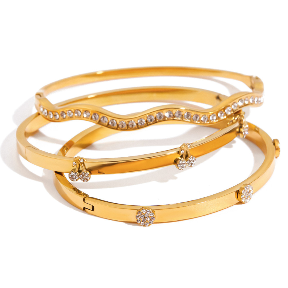 Bracelet Jonc Délicat En Acier Inoxydable Doré, Couleur Cerise, Pour Femme (1 Pièce) Image6