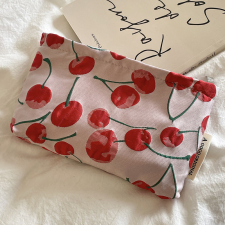 Trousse de maquillage pour femme en polyester motif cerise, série simple, 1 pièce 2