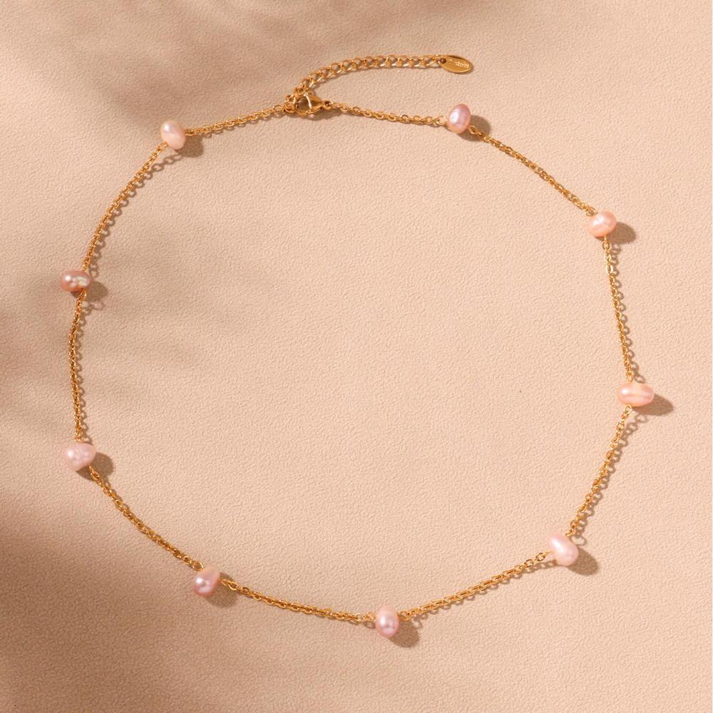 Collier À Maillons Pour Femme, 1 Pièce, En Acier Inoxydable, Couleur Or, Forme De Perle Irrégulière Classique Image7