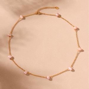 Collier À Maillons Pour Femme, 1 Pièce, En Acier Inoxydable, Couleur Or, Forme De Perle Irrégulière Classique h5 Image7