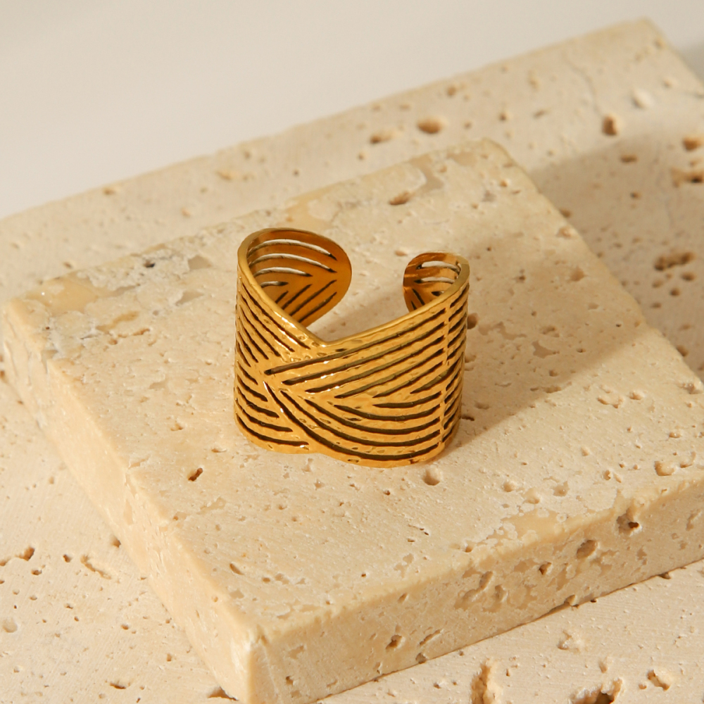 Bague Simple En Acier Inoxydable Couleur Or, Motif Plante Quotidienne, 1 Pièce h5Image6