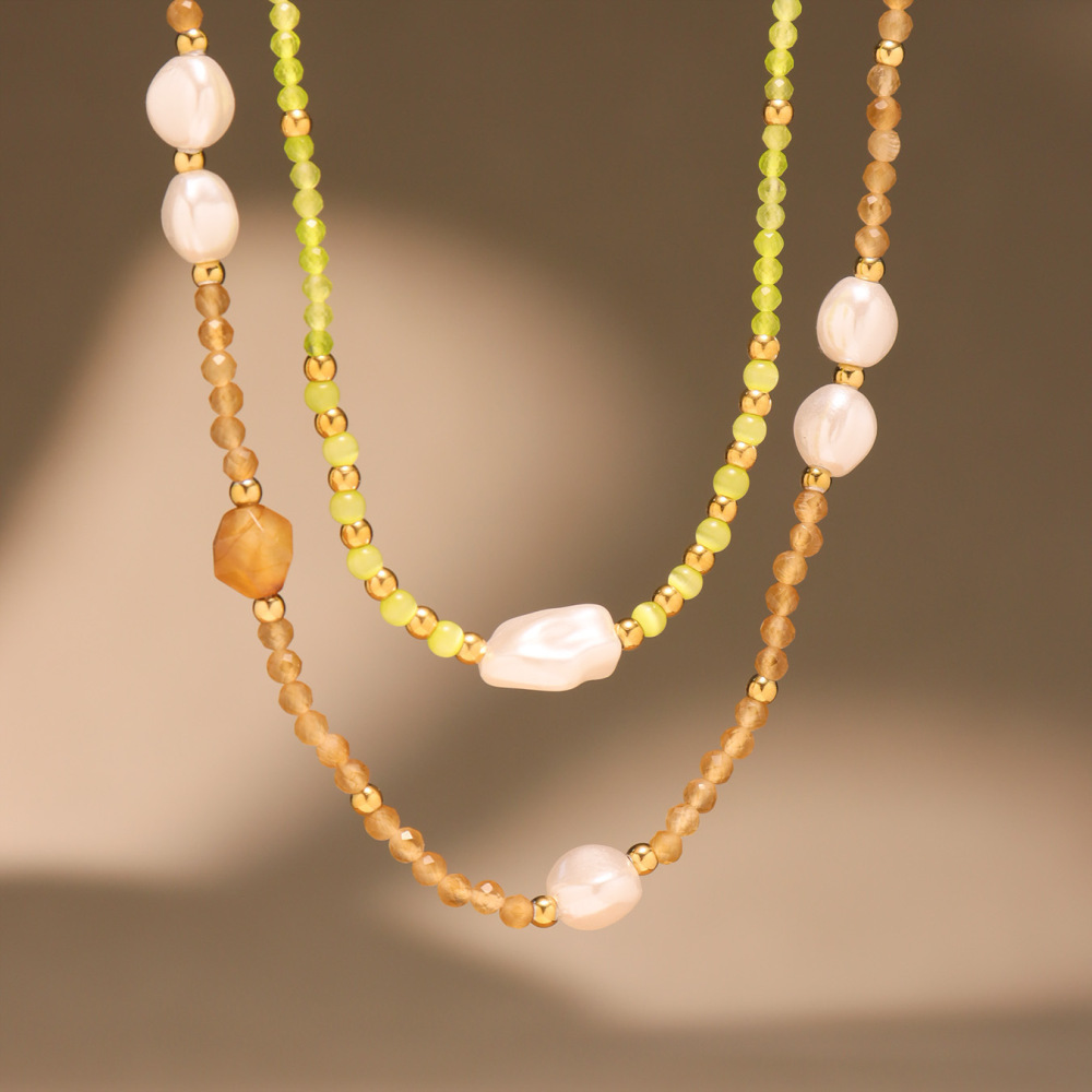 Collier Élégant En Perles Naturelles Et Pierres Dorées Pour Femme, 1 Pièce Image5