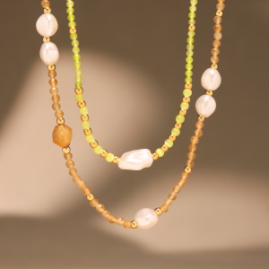 Collier Élégant En Perles Naturelles Et Pierres Dorées Pour Femme, 1 Pièce h5 Image5