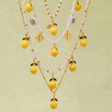 Collier pendentif femme en acier inoxydable doré, motif citron naturel (1 pièce) 2