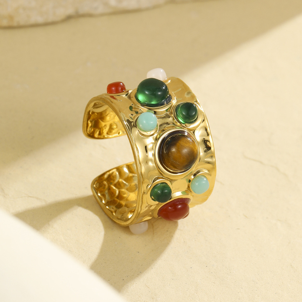 Bague En Pierre Naturelle, Acier Inoxydable, Couleur Or, 1 Pièce Image4
