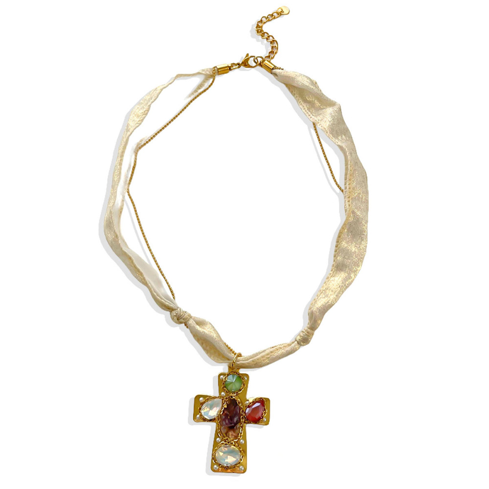 Collier Pendentif Croix Poisson En Acier Inoxydable Étanche Couleur Or 