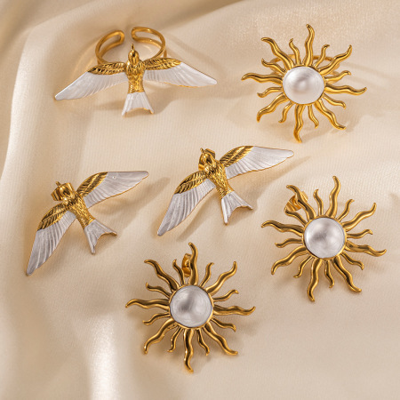Ensemble de boucles d'oreilles étanches en acier inoxydable à motif d'oiseaux