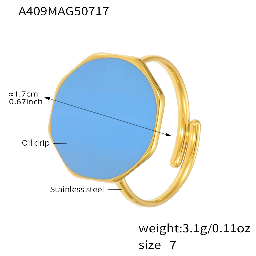 Bague Tendance Hexagonale En Acier Inoxydable Doré, Émaillée Et Imperméable (1 Pièce)