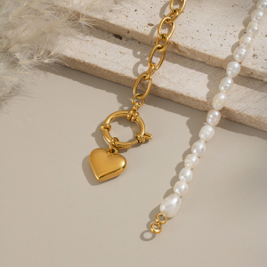 Collier En Acier Inoxydable Imperméable Avec Perles En Forme De Cœur (1 Pièce) h5 Image3