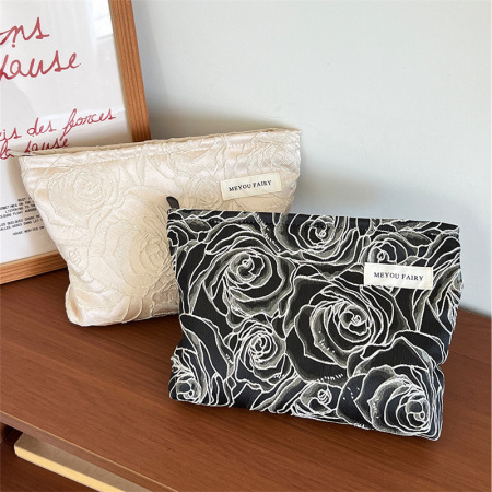 Trousse de maquillage pour femme en polyester, motif floral rétro, série simple, 1 pièce