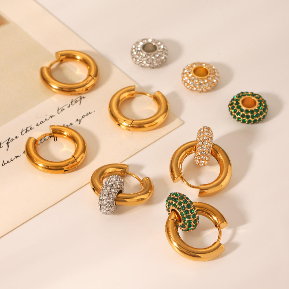 Boucles D'Oreilles Pendantes Pour Femmes, Style Géométrique Simple, En Acier Inoxydable Étanche Avec Zircon. Image4