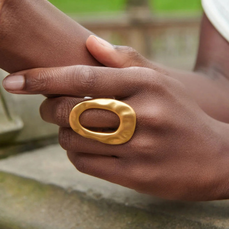 Bague tendance ovale irrégulière en acier inoxydable, couleur or, étanche (1 pièce) 2