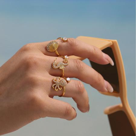 Bague tendance en acier inoxydable doré, motif hippocampe, 1 pièce, inspirée des vacances