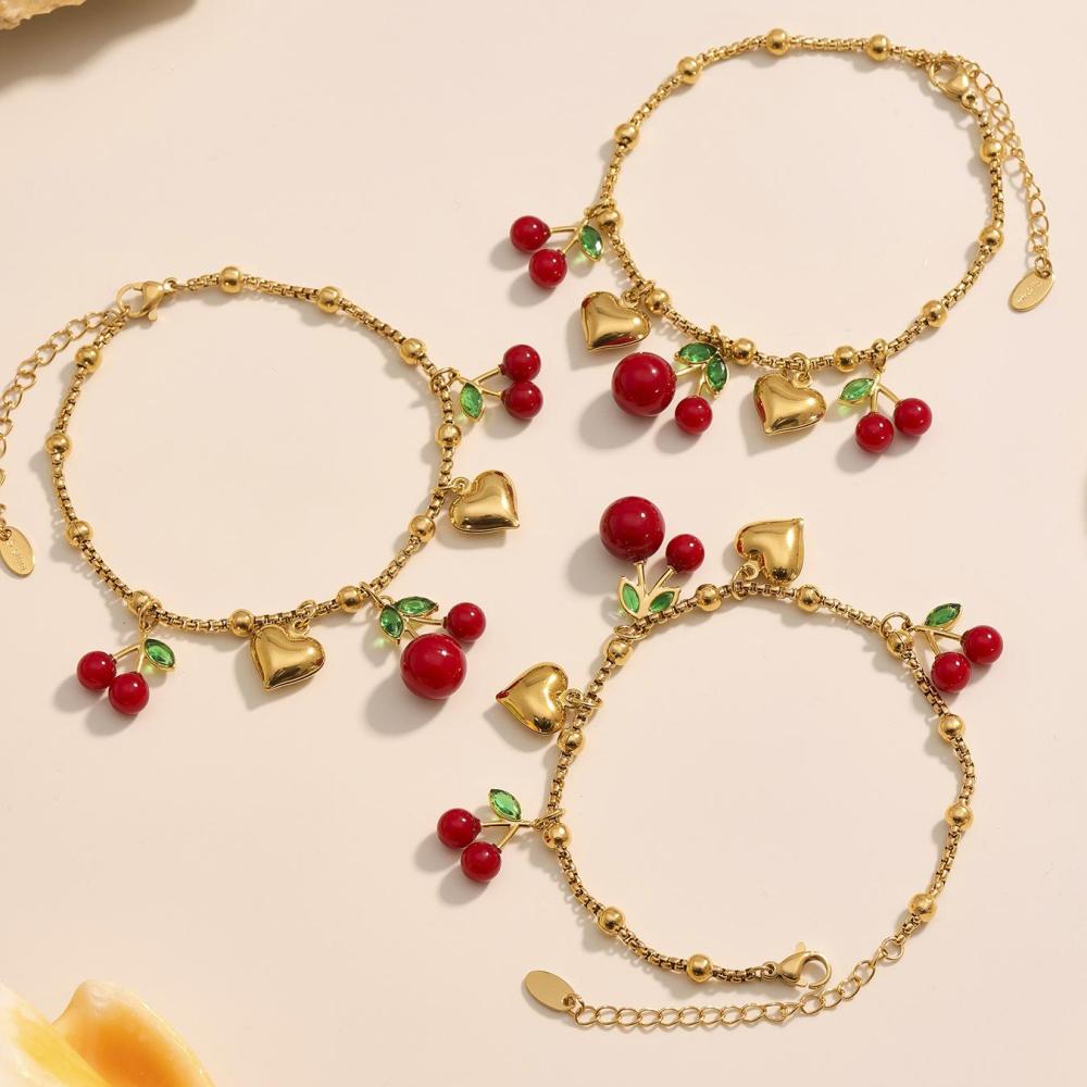 Ensemble De Bijoux Pour Femmes En Acier Inoxydable Doré, Couleur Cerise Vive (1 Pièce). h5Image6