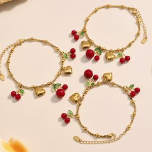 Ensemble De Bijoux Pour Femmes En Acier Inoxydable Doré, Couleur Cerise Vive (1 Pièce). h5 Image6