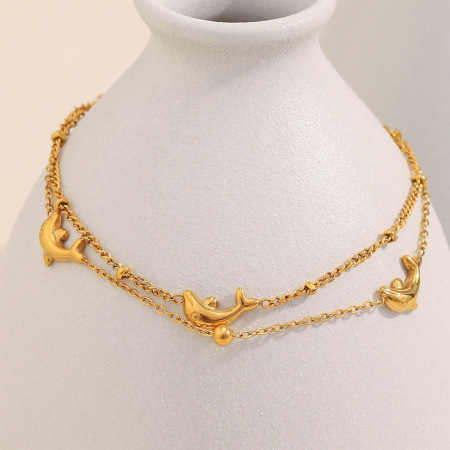 Bracelet à breloques pour femme, en acier inoxydable, couleur or, avec dauphin naturel (1 pièce).