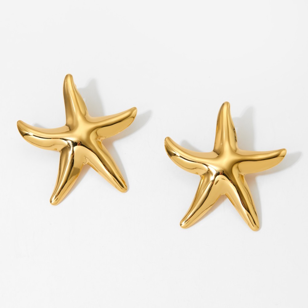 Boucles D'Oreilles Puces Pour Femmes En Acier Inoxydable Doré, Motif Étoile De Mer Image4