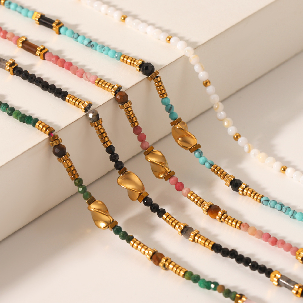 1 Paire De Colliers De Perles Simples Pour Femmes, En Acier Inoxydable Étanche, Collection Daily Beads Image3
