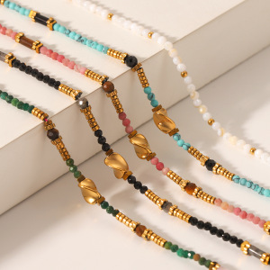 1 Paire De Colliers De Perles Simples Pour Femmes, En Acier Inoxydable Étanche, Collection Daily Beads h5 Image3