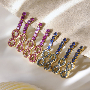 1 Paire De Boucles D'Oreilles Puces Luxueuses En Forme D'Infini, En Acier Inoxydable Étanche, Couleur Or, Avec Zircon. h5 Image4