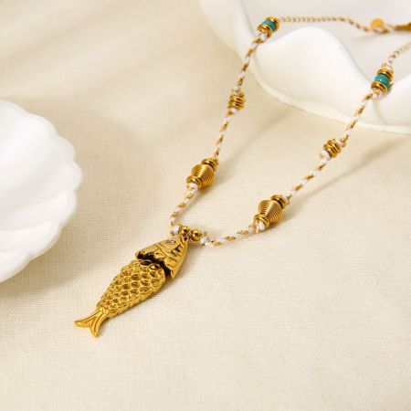 Collier pendentif étanche en acier inoxydable en forme de poisson (1 pièce)