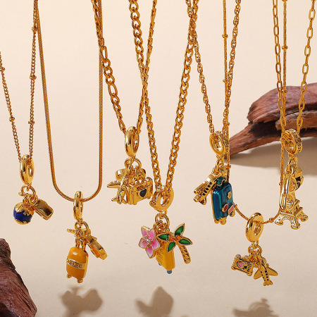 Collier pendentif DIY en acier inoxydable étanche couleur or (1 pièce)