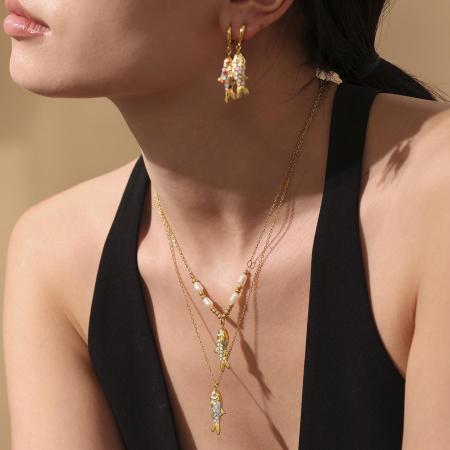 Ensemble de colliers pour femmes en acier inoxydable doré, orné de poissons colorés (1 pièce).