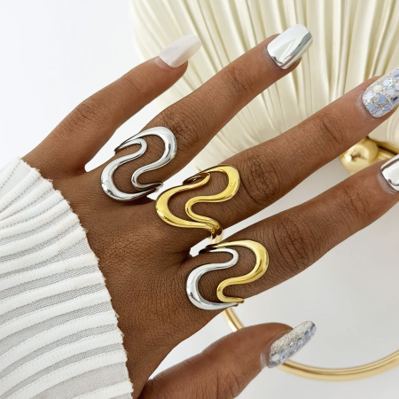 Bague tendance en acier inoxydable doré, forme simple et irrégulière (1 pièce), étanche.