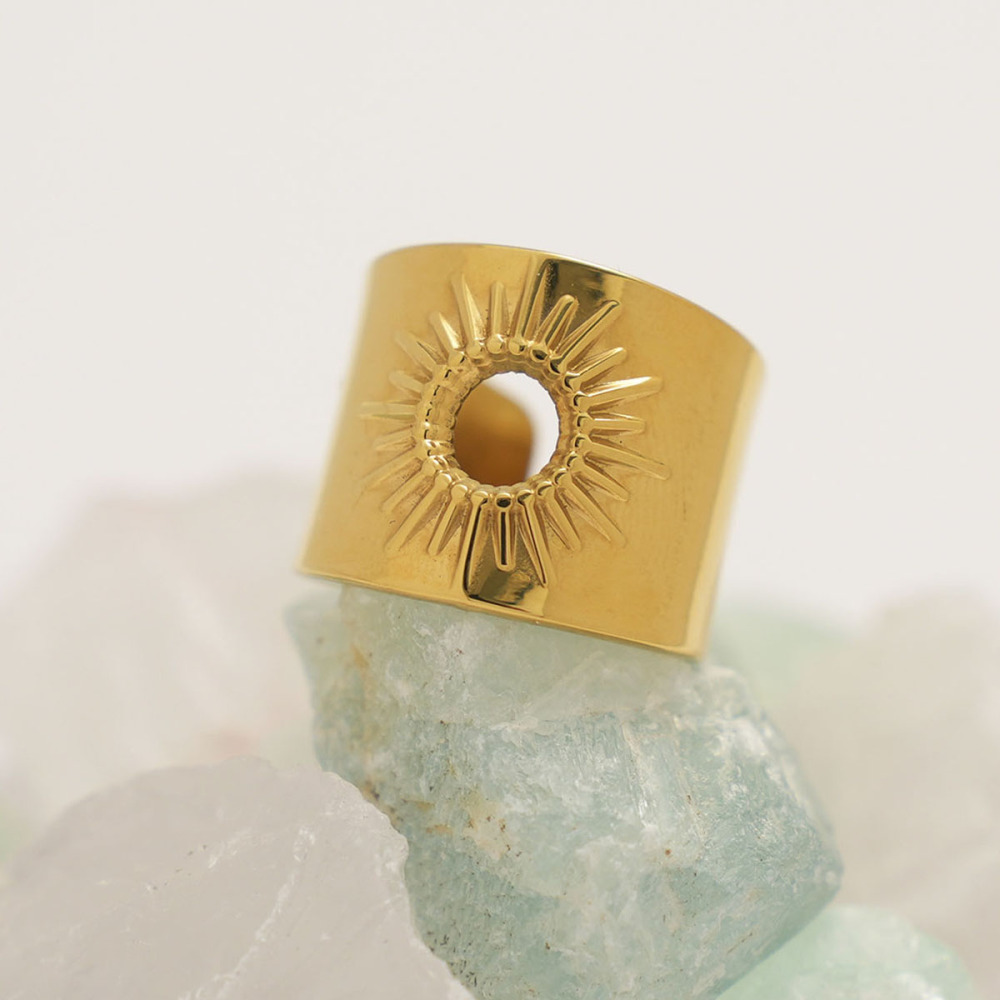 Bague Minimaliste Simple Sun En Acier Inoxydable Étanche Couleur Or (1 Pièce) Image4