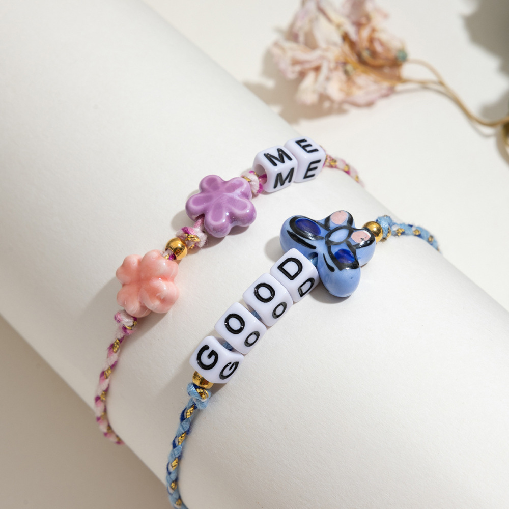 Bracelet À Perles Pour Femme, En Acier Inoxydable Coloré Et Étanche, Avec Inscription « Sweet Letter » (1 Pièce). Image5