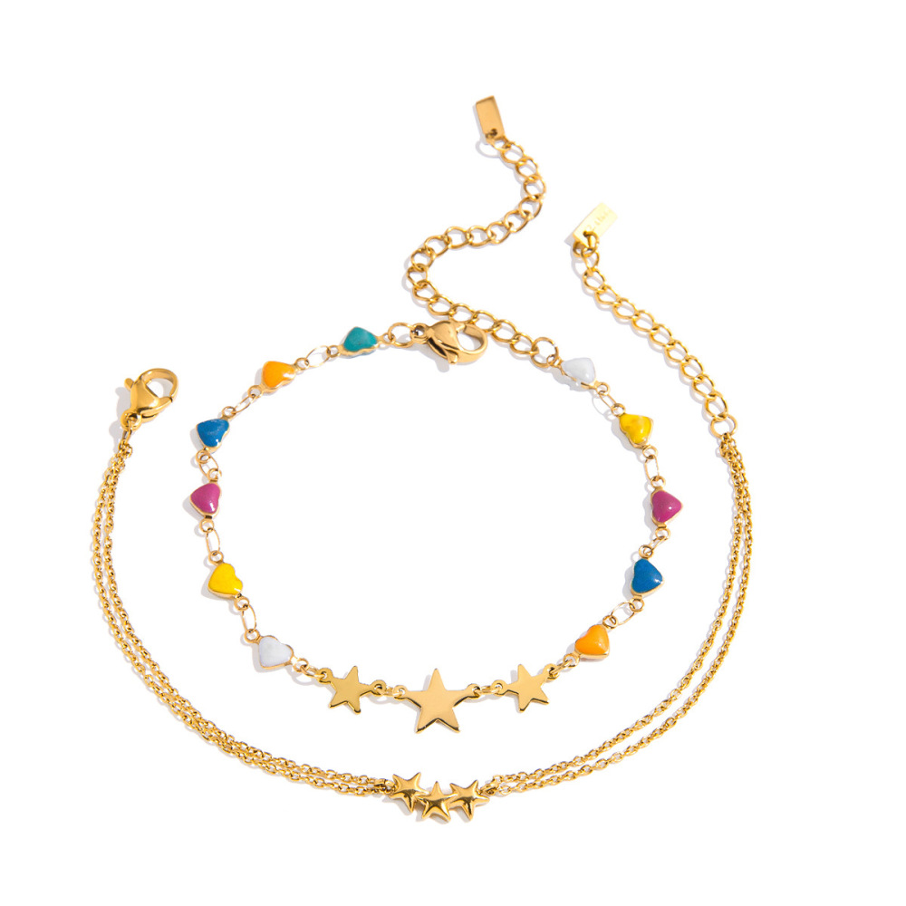 Bracelet À Maillons Pour Femme, En Acier Inoxydable Doré, Étanche, Orné D'Une Étoile Brillante (1 Pièce). Image10
