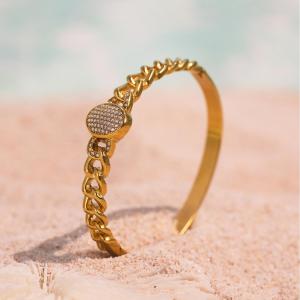 Bracelet Jonc Ovale De Luxe Pour Femme, En Acier Inoxydable, Couleur Or, Étanche (1 Pièce) h5 Image7