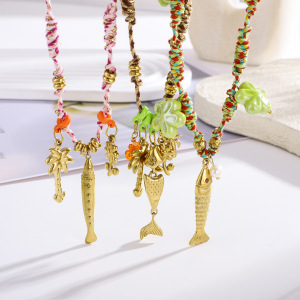 Collier Tressé Pour Femme, 1 Pièce, En Acier Inoxydable Imperméable, Couleur Or, Motif Poisson Exquis h5 Image3