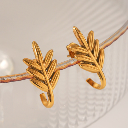 1 paire de boucles d'oreilles puces pour femme, en acier inoxydable imperméable, motif plante simple 2