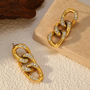 1 Paire De Boucles D'Oreilles Pendantes En Acier Inoxydable De Forme Irrégulière, Étanches, Couleur Or h5 Image3