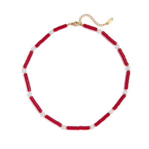 Collier Superposé Luxueux Pour Femme, En Acier Inoxydable Rouge, Étanche Et Couleur Or, Orné D'Une Croix (1 Pièce) h5 